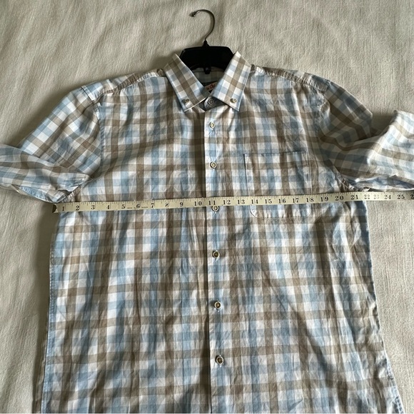 Johnnie-O Mens Long Sleeve Button Down Sz M Ridge Gingham Plaid Gulf Blue Preppy - Picture 6 of 12